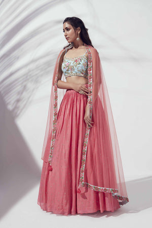 Coral Floral Lehenga Set image 3