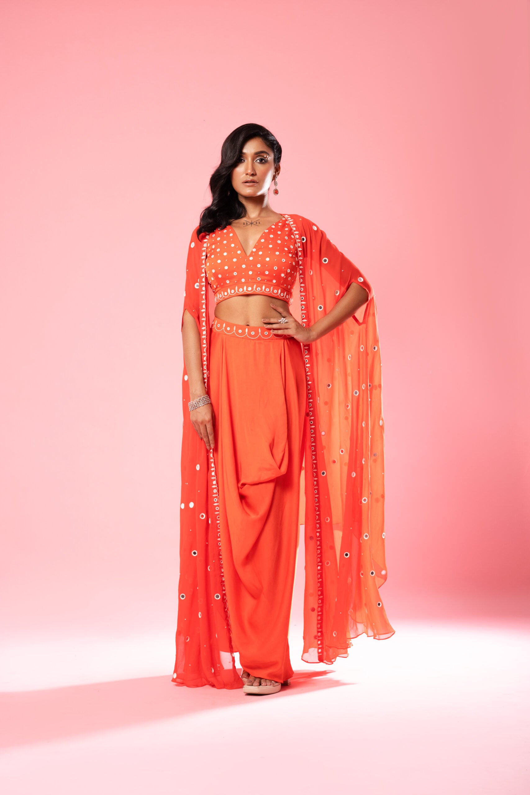 Tangerine Orange Co-ord Dhoti Set image 1
