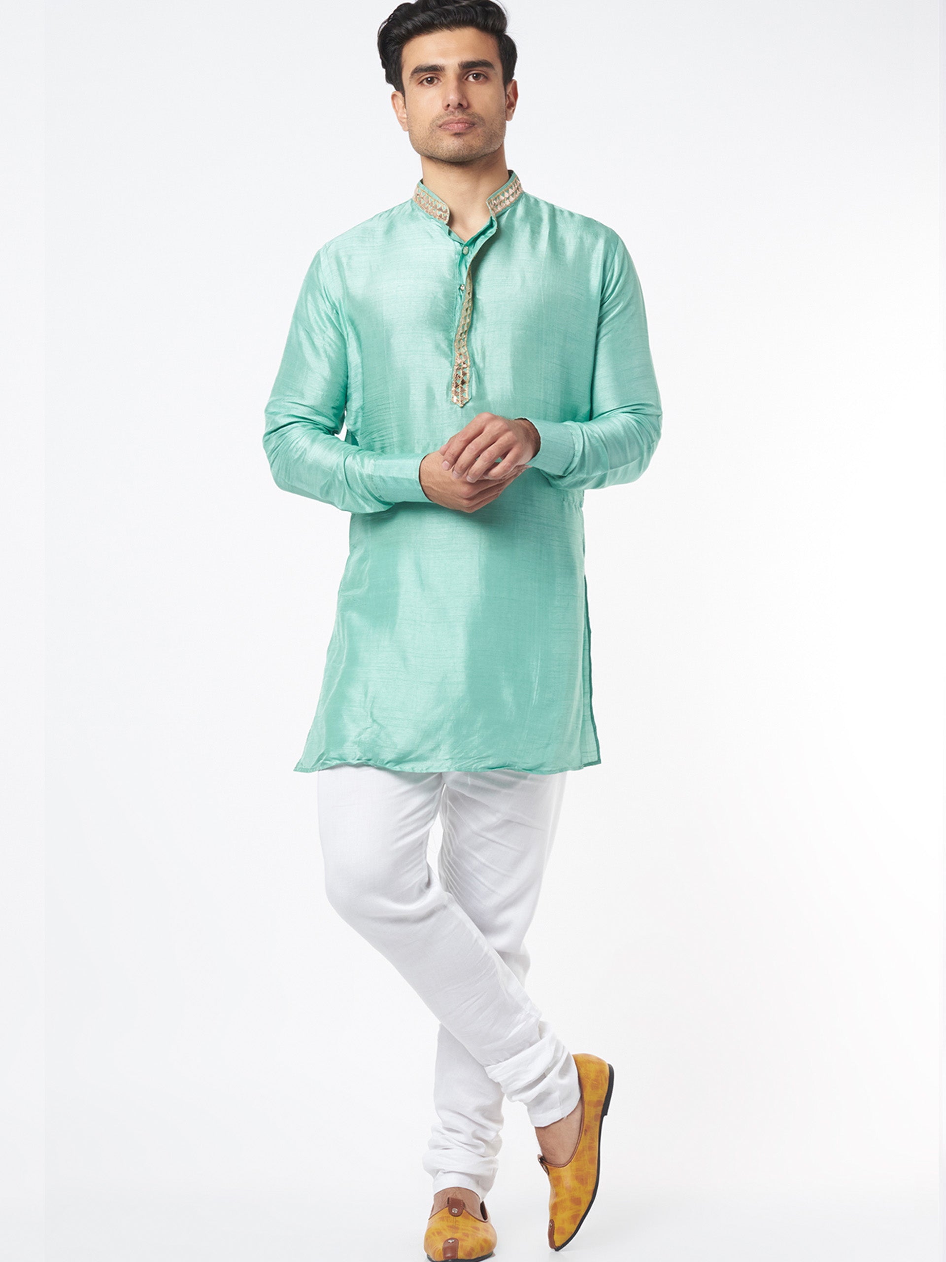 Sea Green Silk Kurta Set - L image