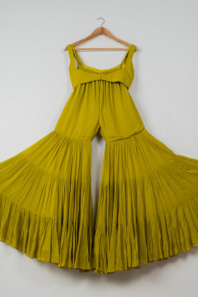 Charteuse Green Sharara With Yellow Multicolor Jacket image 4