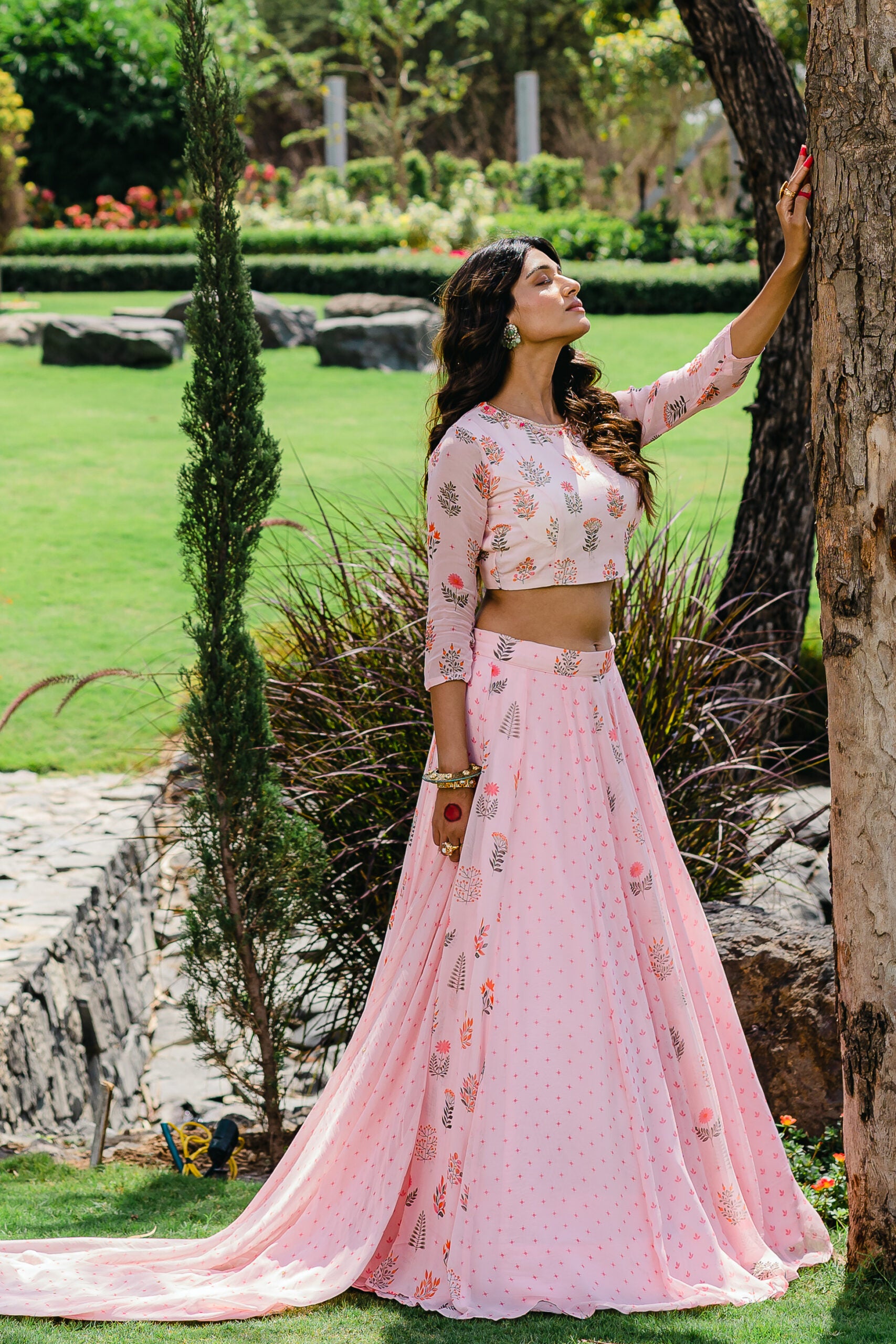 Blush Pink Floral Printed Embroidered Lehenga Set image 1