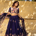 Purple Floral Georgette Embroidered Lehenga Set image 0