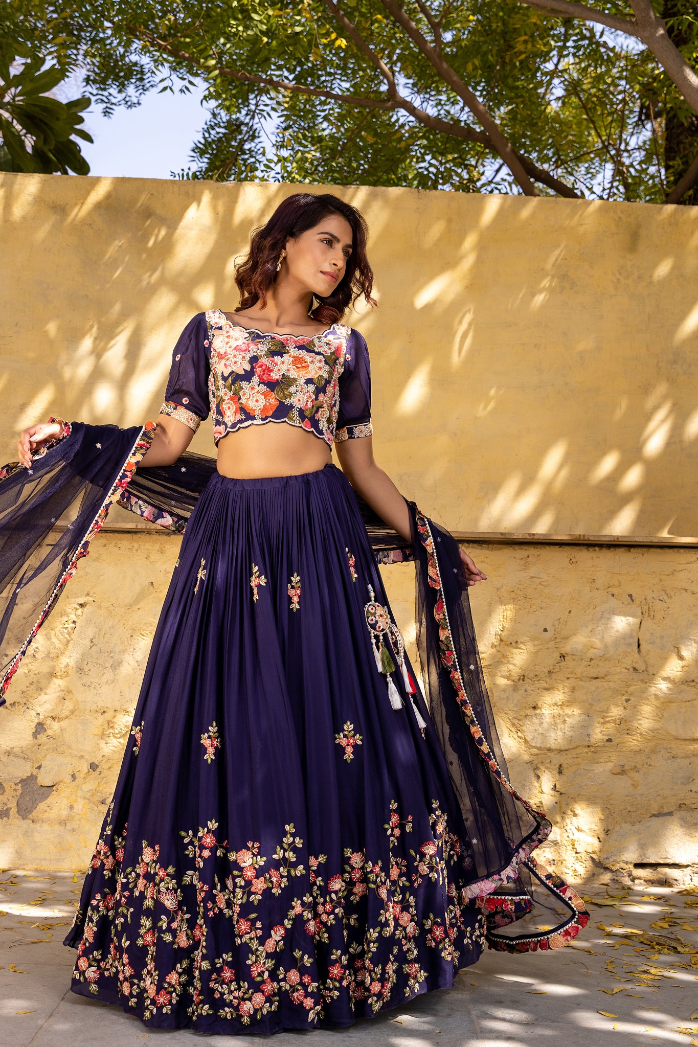 Purple Floral Georgette Embroidered Lehenga Set image 0