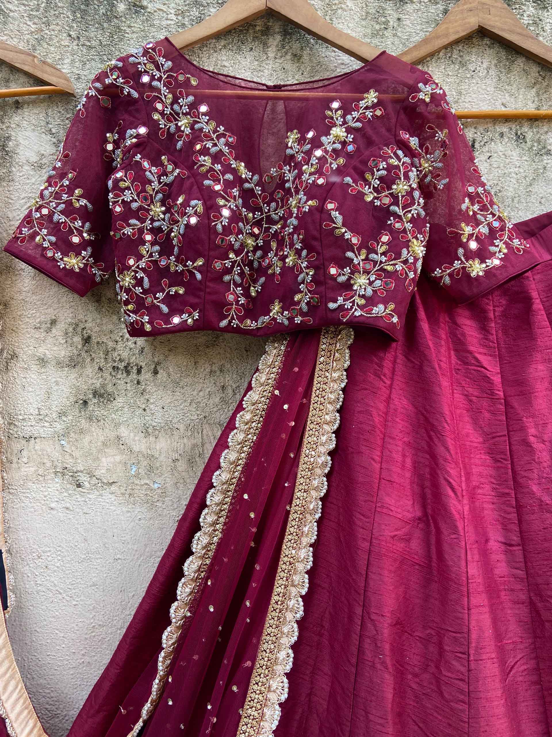Burgundy Embroidered Lehenga Set image 3