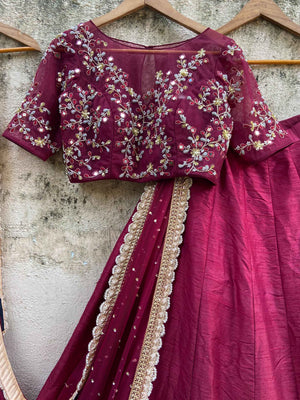 Burgundy Embroidered Lehenga Set image 3