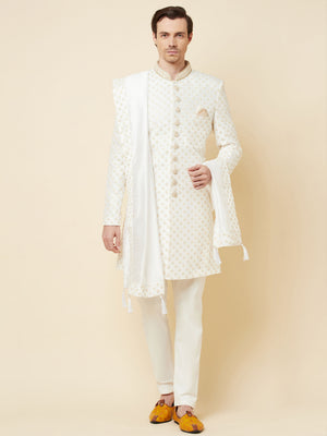Royal White Embroidered Sherwani Set image 0