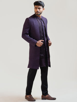 Purple Leaf Open Achkan Coat Set image 2