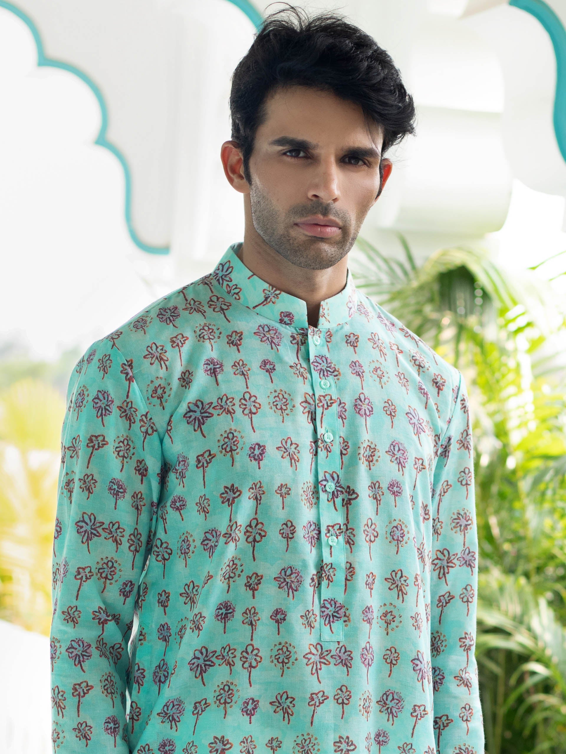 Light Blue Cotton Kurta Set image 3