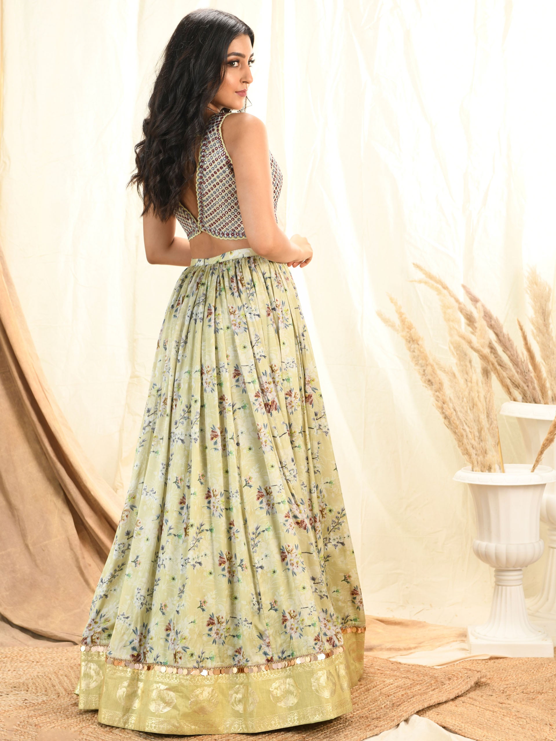 Sage Green Foil Print Lehenga Set image 1