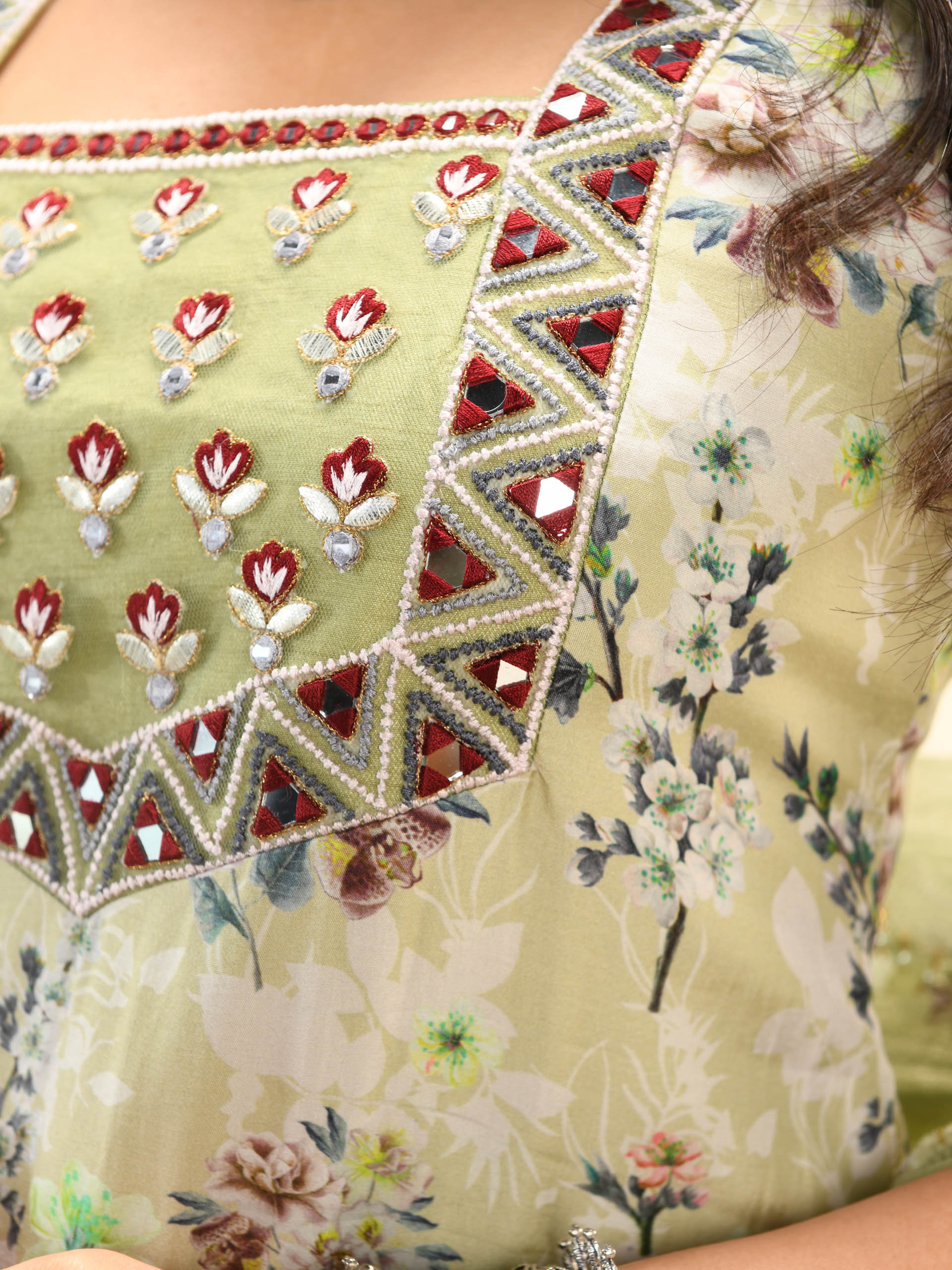 Sage Green Foil Print Sharara Set image 2
