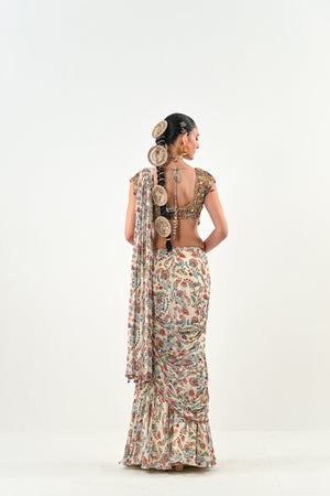 IB PRE STITCHED SAREE PAIRED WITH EMBROIDERED BLOUSE image 2