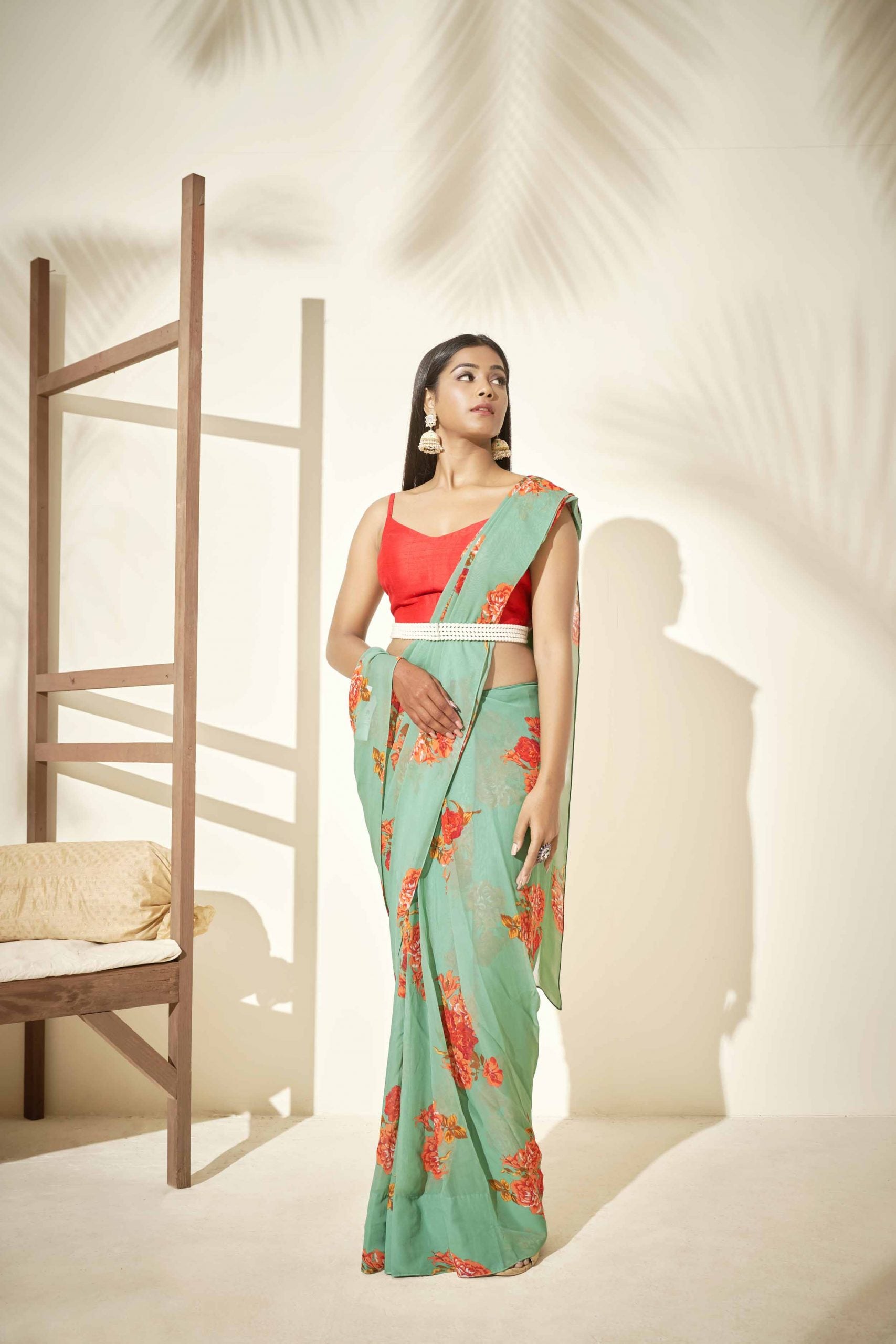 Green Floral Saree image 3