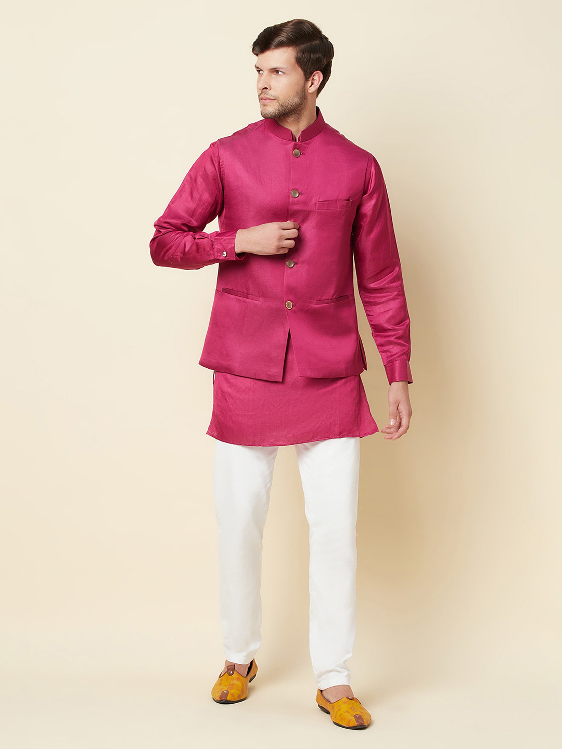 Dark Pink Bundi Jacket with Kurta Set - Custom image