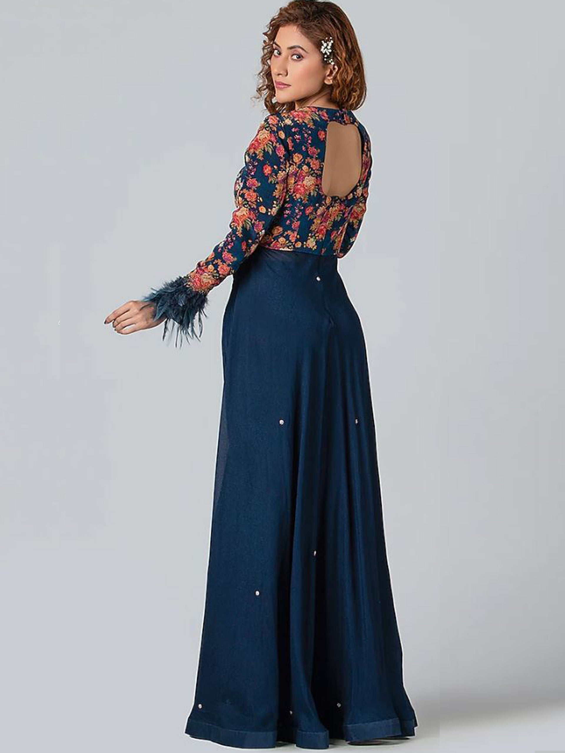 Dark Blue Fish-Cut Lehenga Set image 2