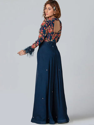 Dark Blue Fish-Cut Lehenga Set image 2
