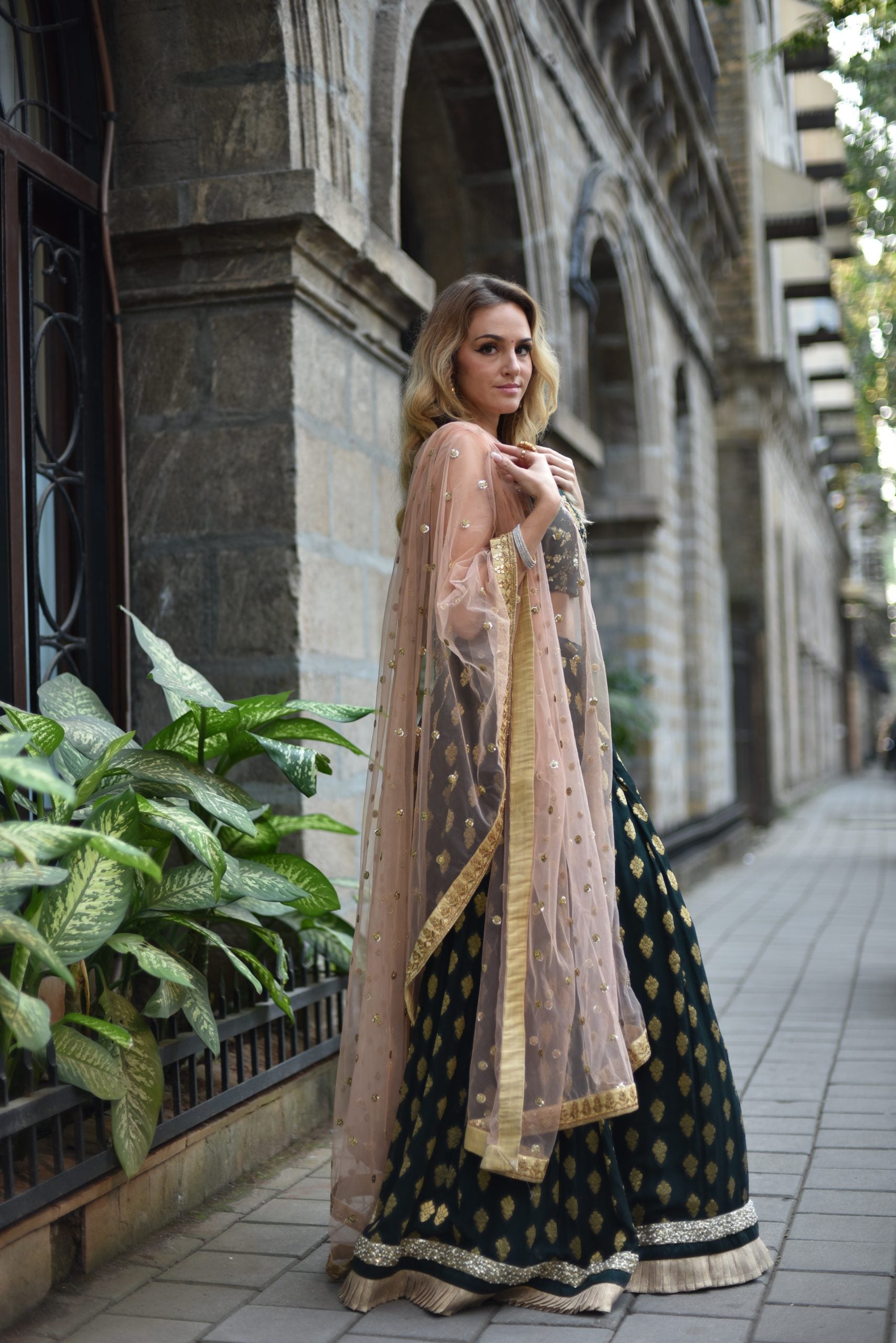 Forest Green Ruffle Lehenga Set image 4
