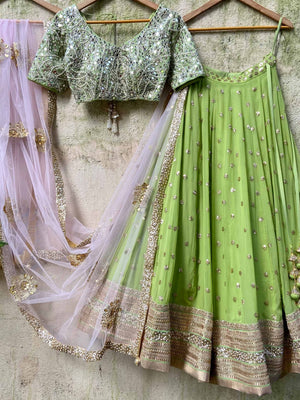Olive Green Sharmily Mirror Lehenga Set image 0