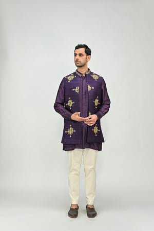 Plum Butta Half Jacket Kurta Pant Set image 5