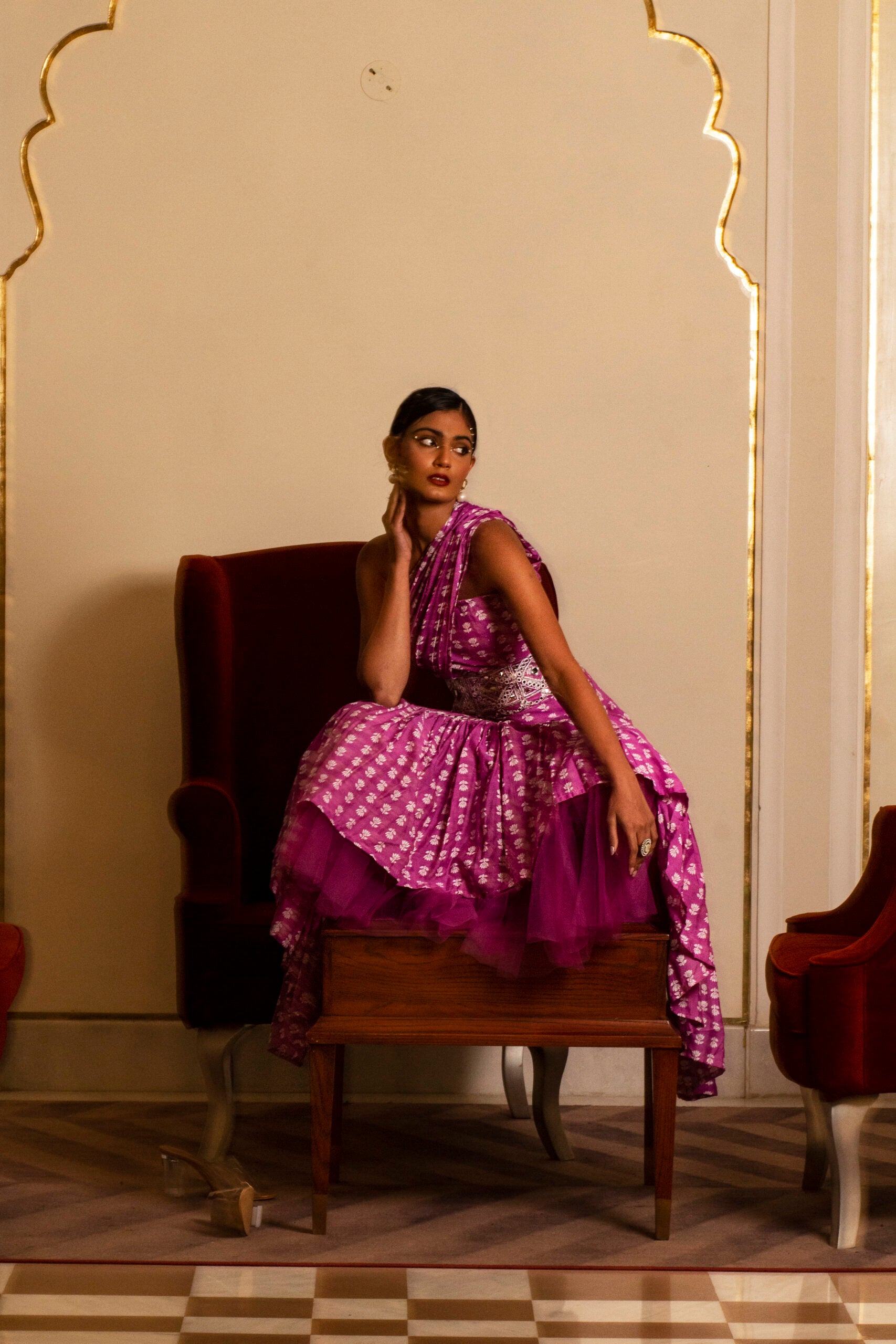 Purple Printed One Shoulder Long Dress image 3