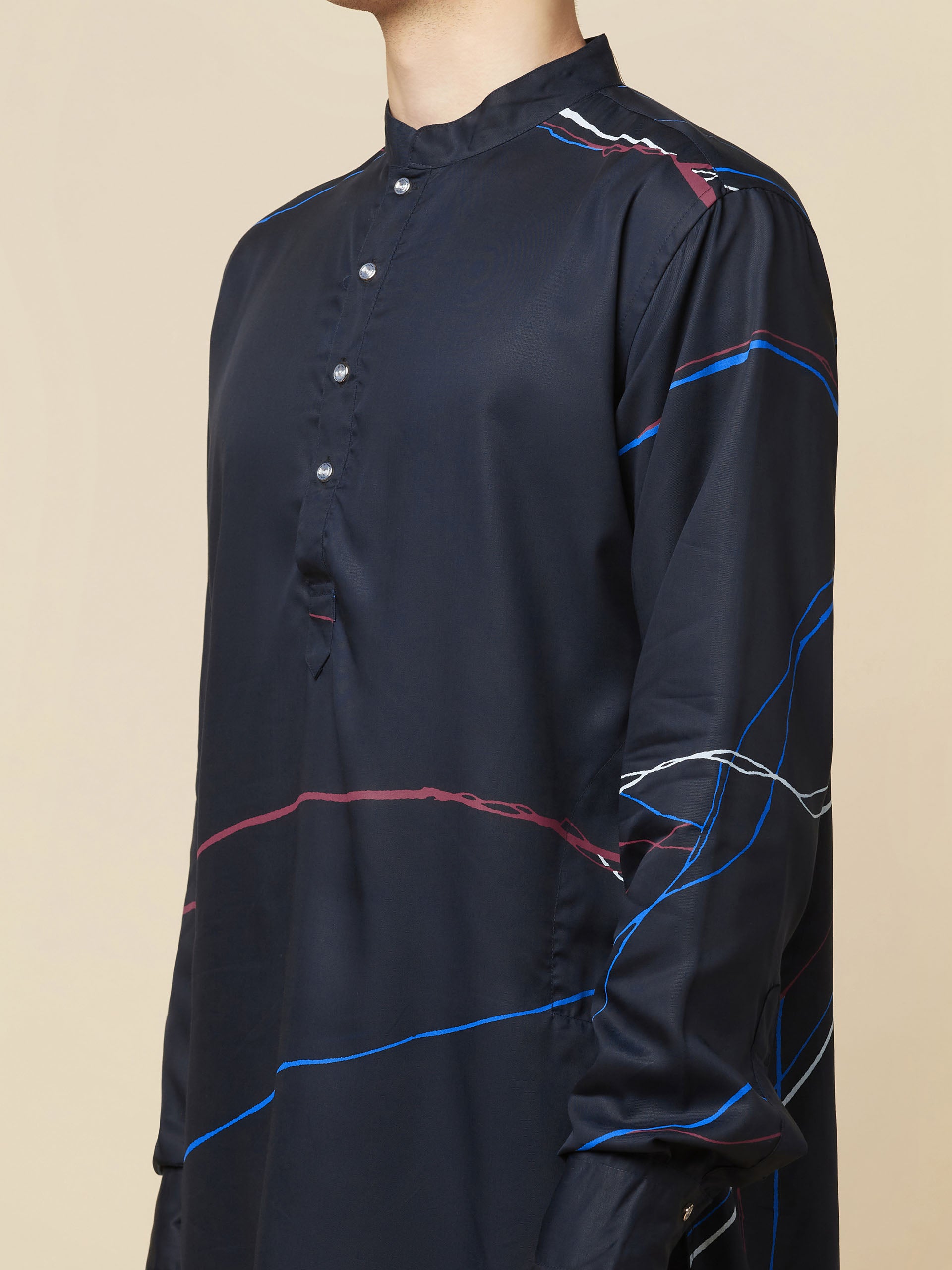 Navy Blue Printed Kurta image 7
