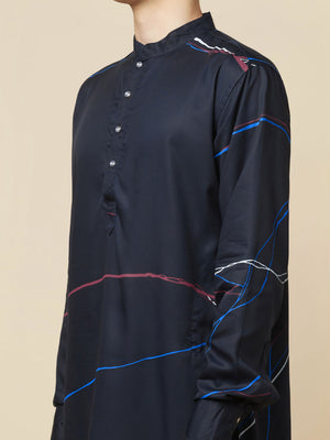 Navy Blue Printed Kurta image 7