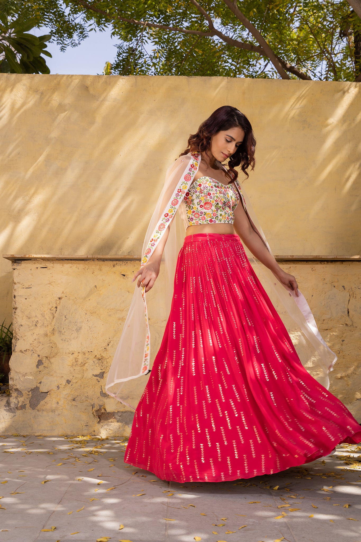 Pink Georgette Thread Work Lehenga Set - S image