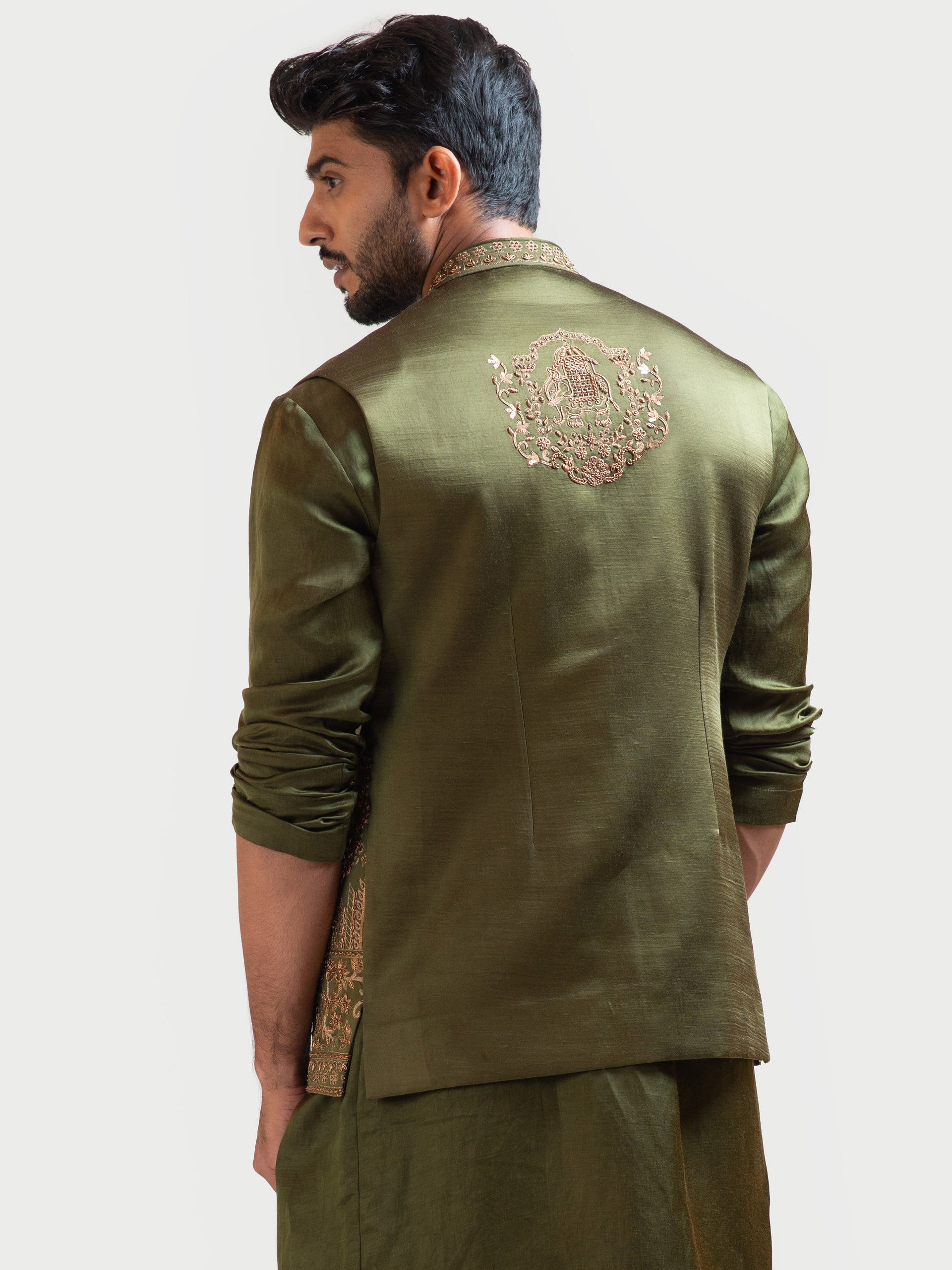 Mehendi Green Palki Nehru Kurta Set image 2