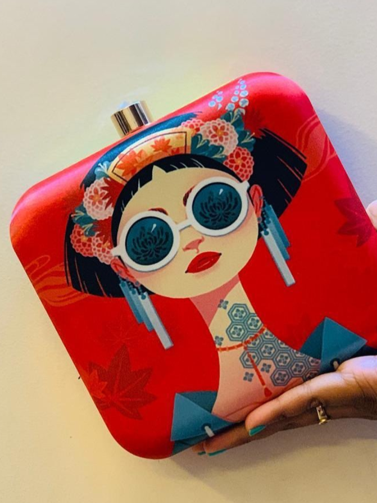 Frida Red Printed Clutch image 0