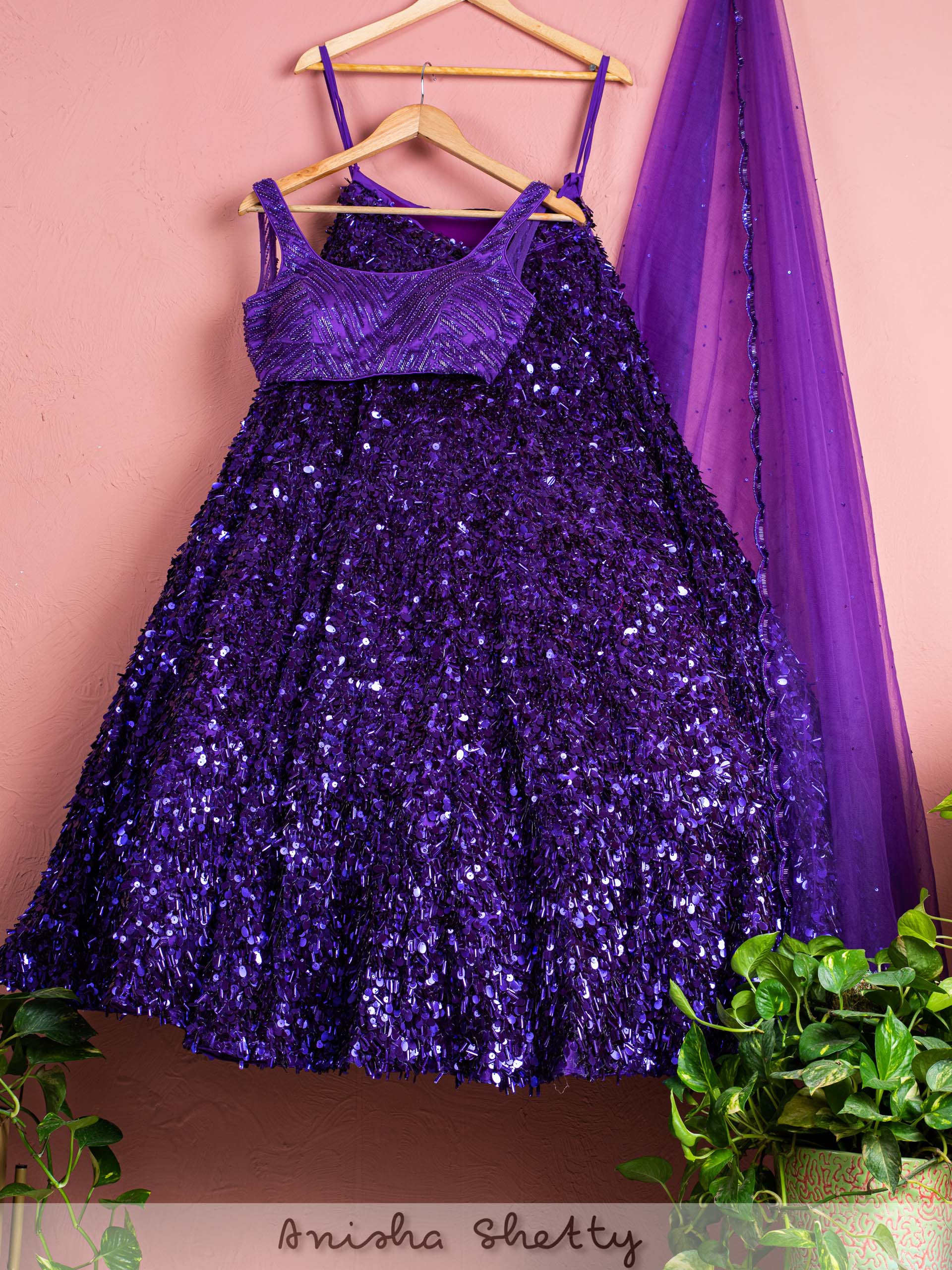 Purple Shimmer Lehenga Set - L image