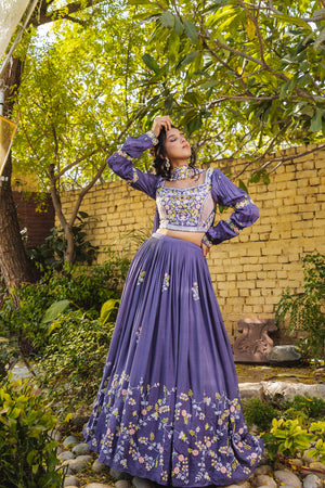 Lavender Crepe Embroidered Lehenga Set image 0