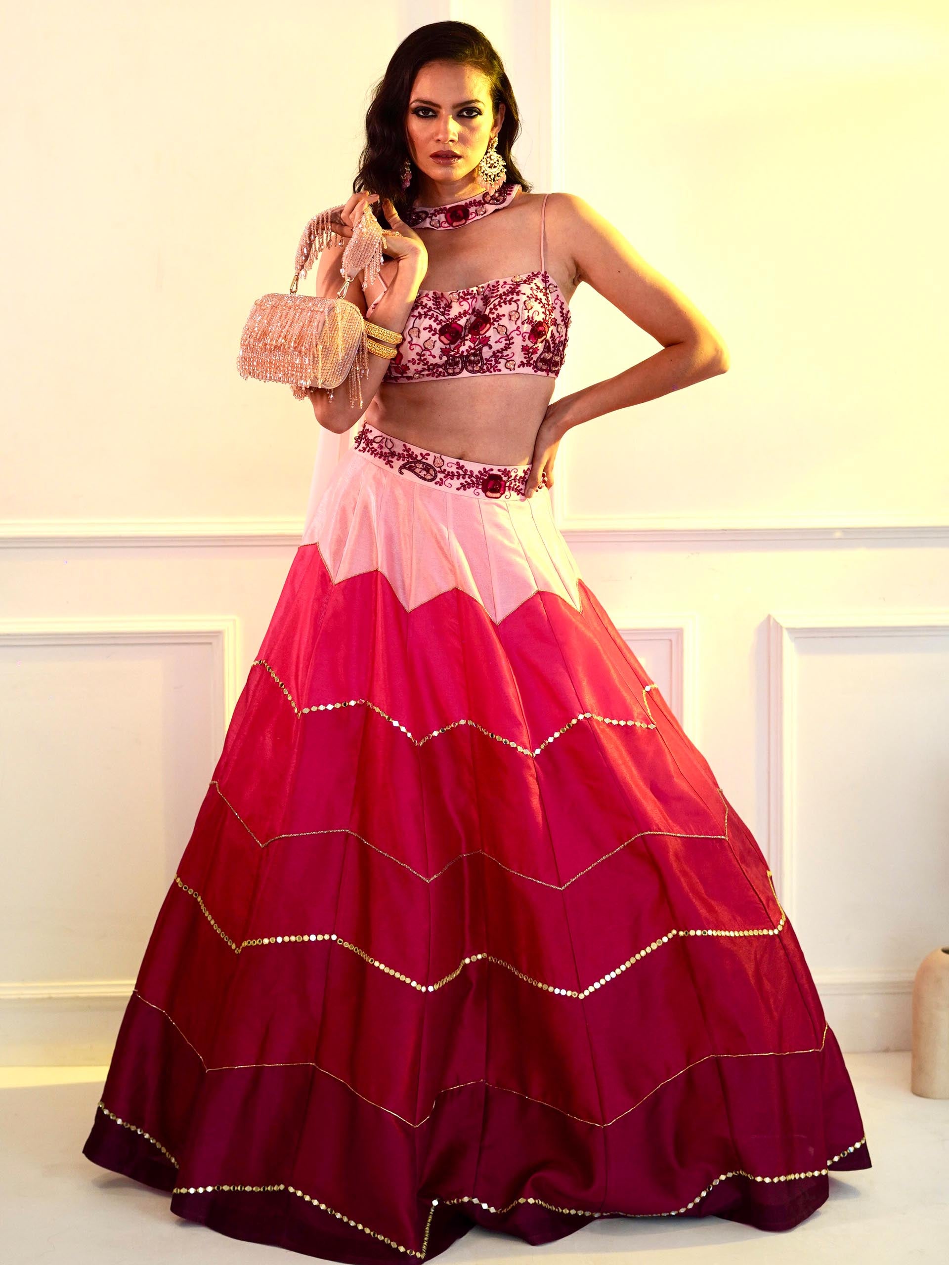 Poppy Pink Ombre Celeste Lehenga Set image 5