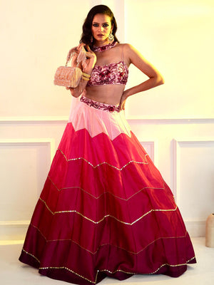 Poppy Pink Ombre Celeste Lehenga Set image 5