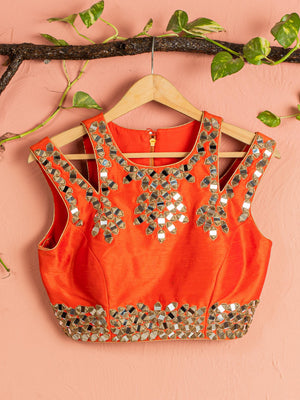 Ivory and Orange Mirror Lehenga Set image 3