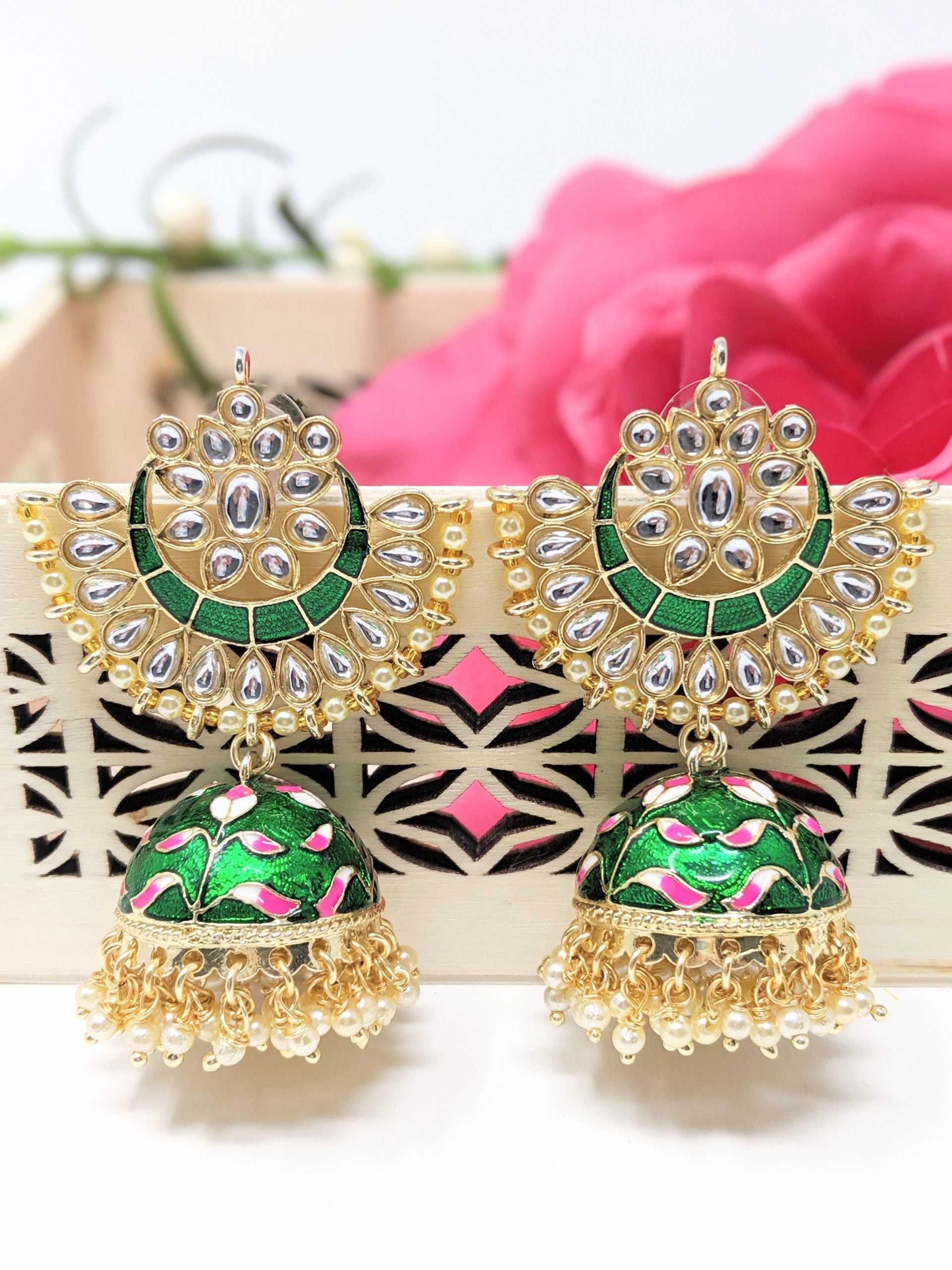 Meenakari Crescent Jhumka image 2