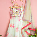 Green Lotus Floral Lehenga Set With Green Chantily Mirror Blouse image 0