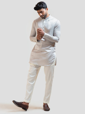 Grey Pintucks Short Kurta Set image 3
