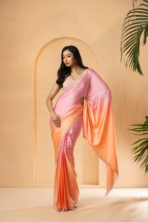 Peach Pink Ombre Sequin Saree - XS image