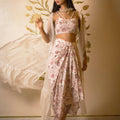 White Printed Drape Skirt Set image 0