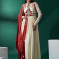 Cream Maroon Koti Jacket Anarkali Set image 0