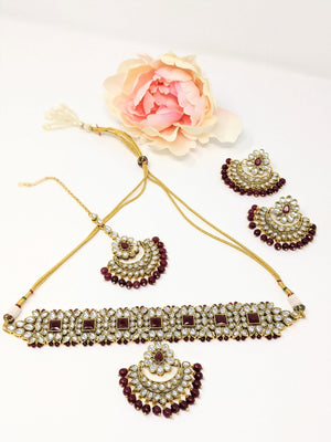 Parini Choker Necklace Set - Ruby Red image