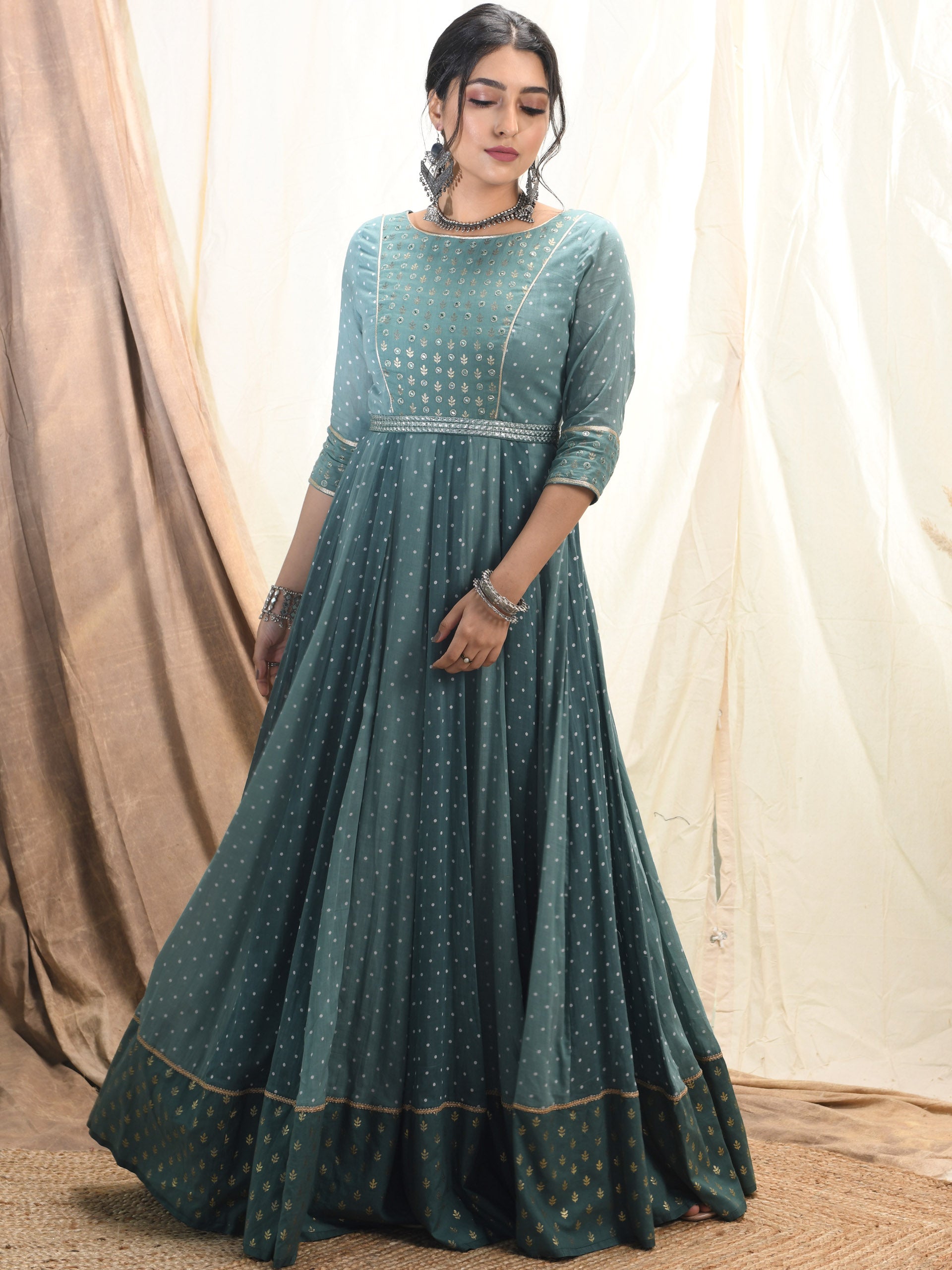 Aqua Green Polka Dot Anarkali Set image 2