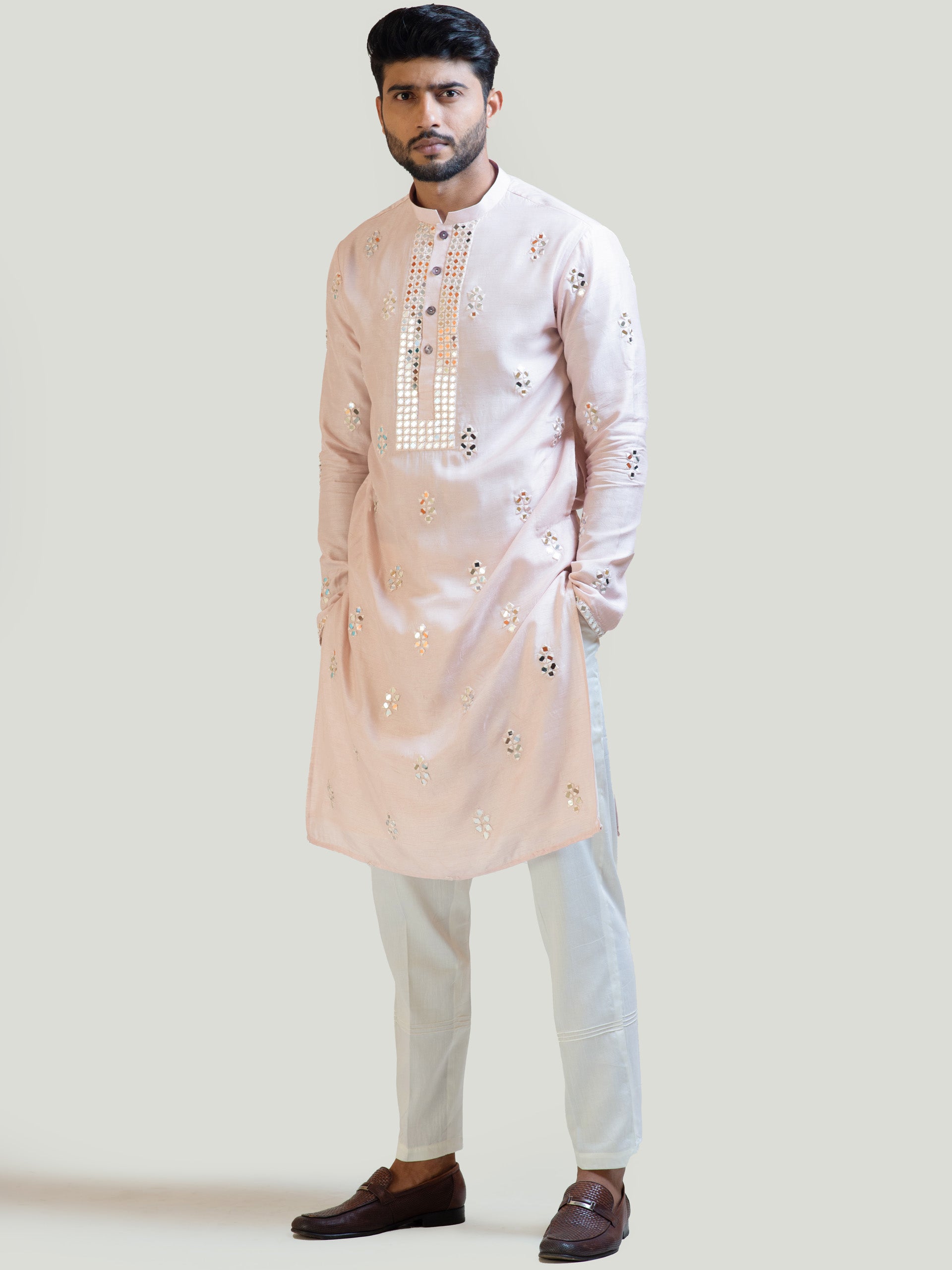 Baby Pink Mirror Work Kurta Set image 4