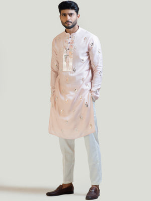 Baby Pink Mirror Work Kurta Set image 4