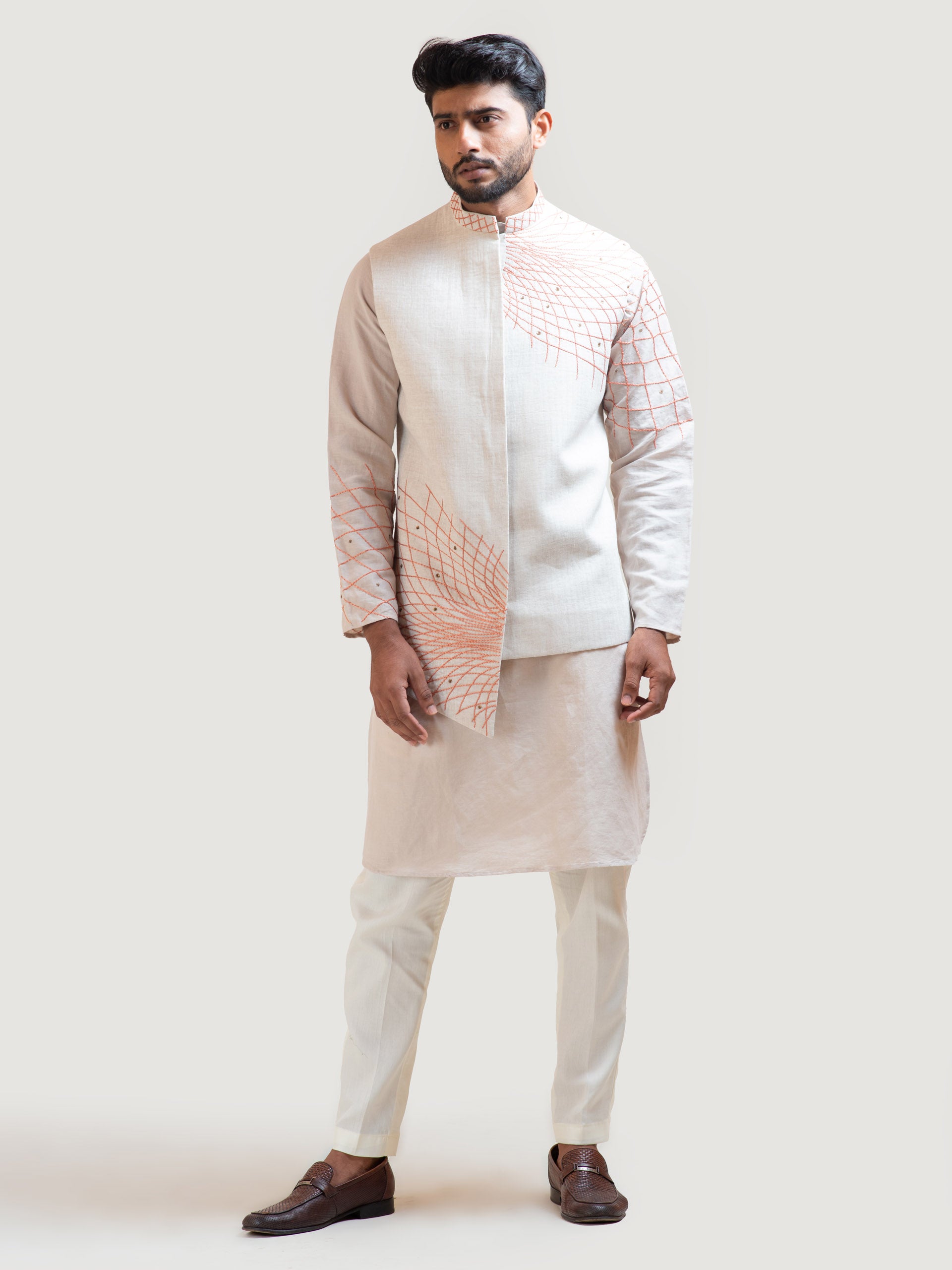 Asymmetric Thread Nehru Kurta Set image 0