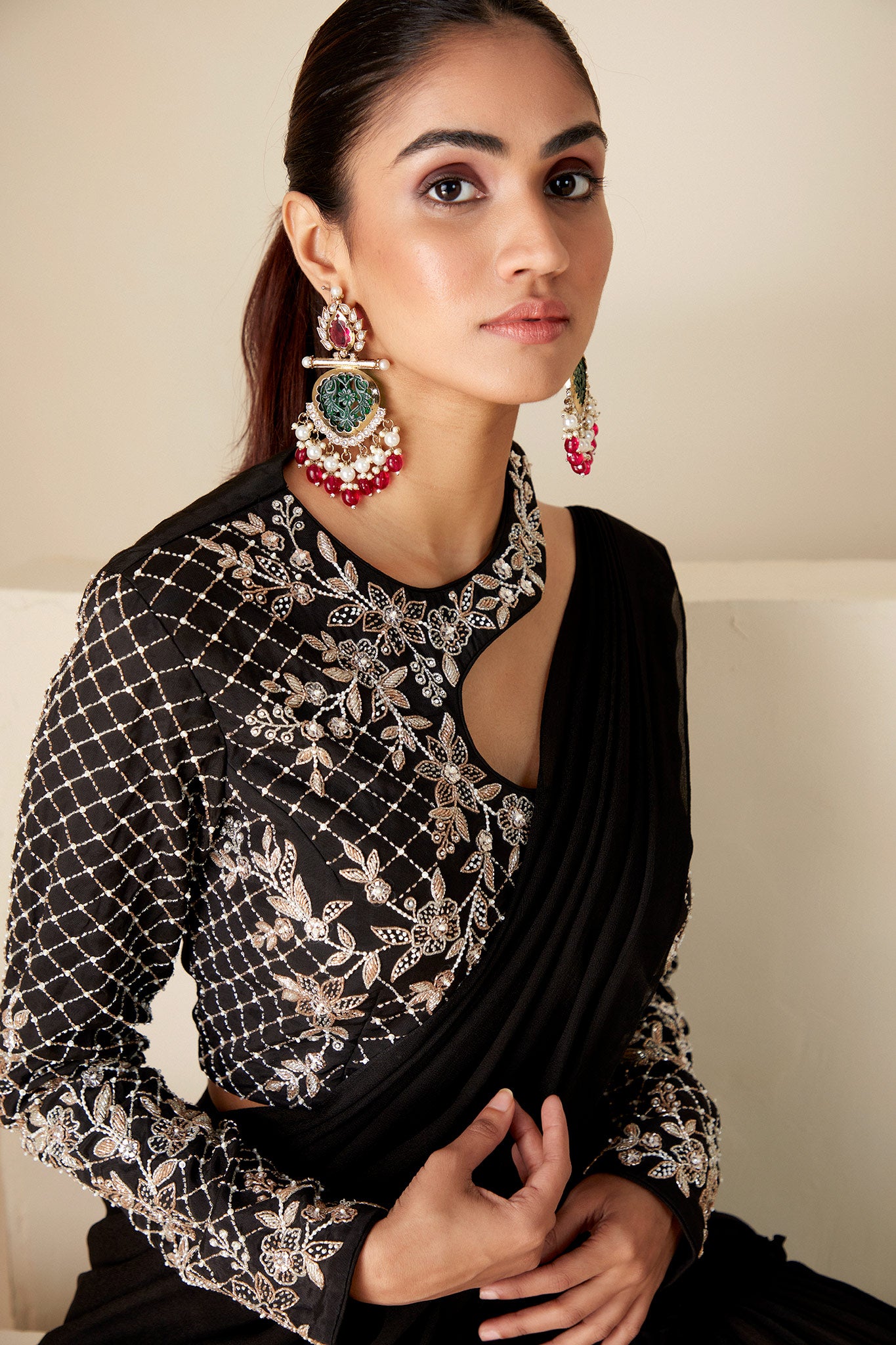 Black Georgette Pant Saree image 2