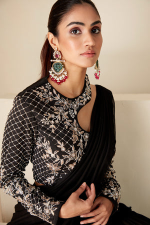 Black Georgette Pant Saree image 2