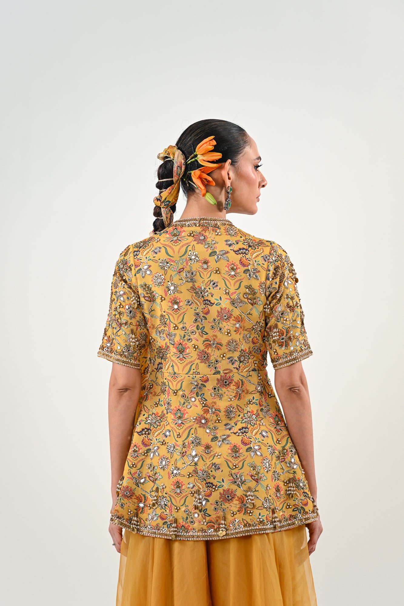 M FLARED PANT EMBROIDERED PEPLUM TOP image 1