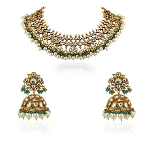 White Stone And Green Emerald Necklace Set image 0