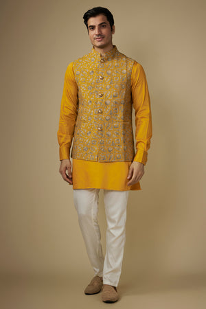 Mustard Digital Print Nehru Jacket - M image
