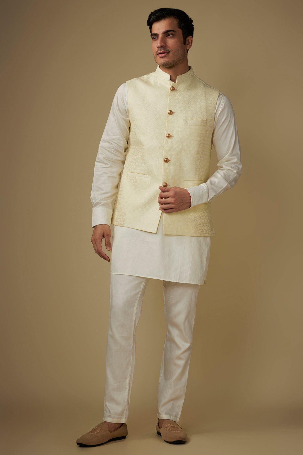 Ivory Jacquard Nehru Jacket - S image